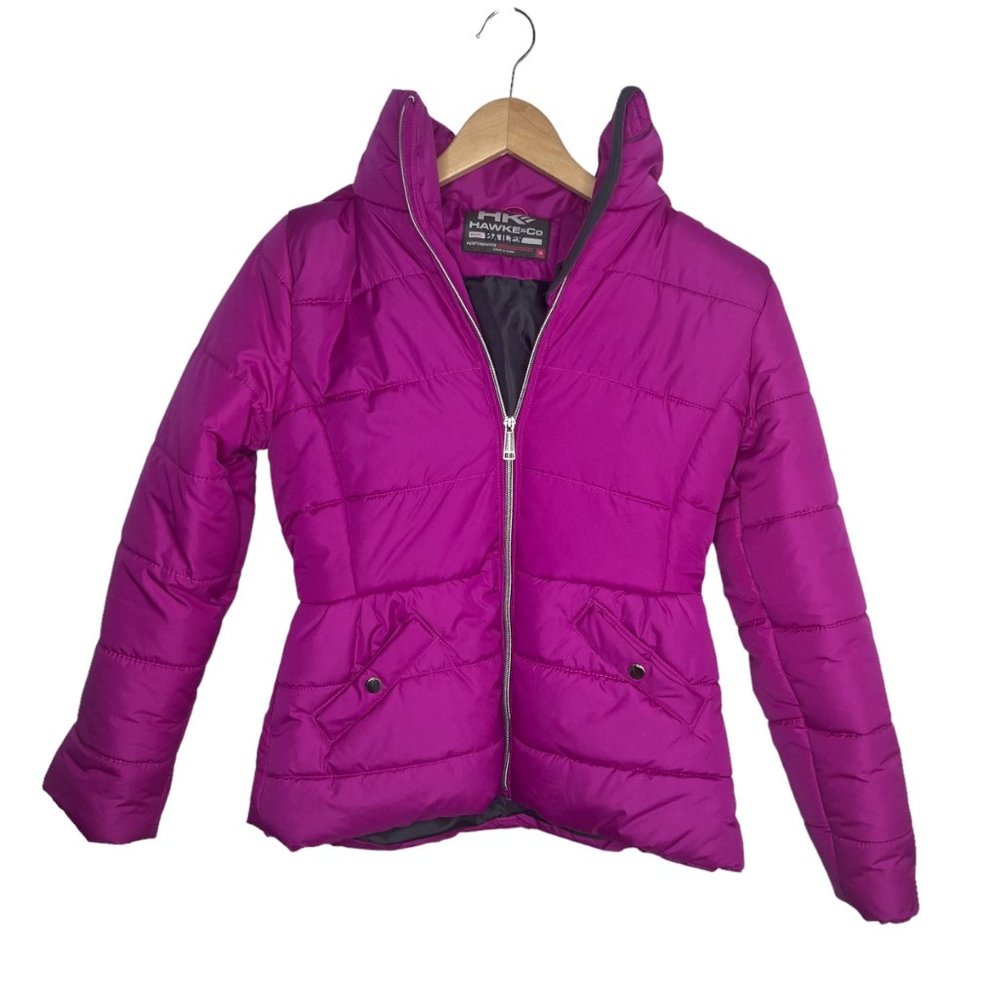 Hawke & Co Puffer Jacket Girls Neon Fuchsia Hooded Full Zip Insulated Coat Sz 16